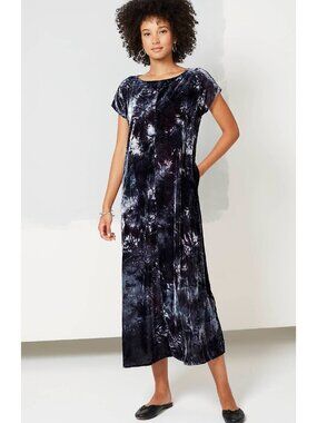 NWT J. Jill Petite Size Medium MP Blue Tie Dye Crushed Velvet Midi Dress NEW